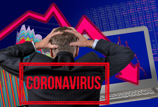 Back View Of Senior Man Worried By Financial Crisis And Collapse Of Retirement Savings In Stock Exchange Due To Coronavirus