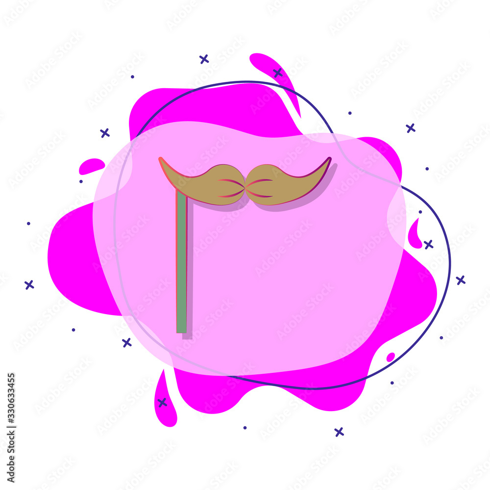 Poster mustache on stick colored liquid bacdge icon. simple color vector of circus icons for ui and ux, web