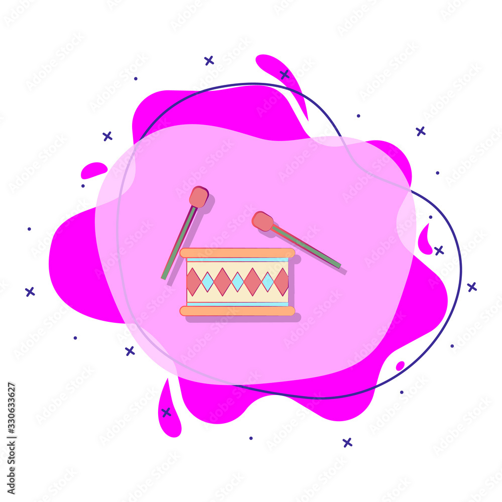 Poster drum with chopsticks colored liquid bacdge icon. simple color vector of circus icons for ui and ux, 