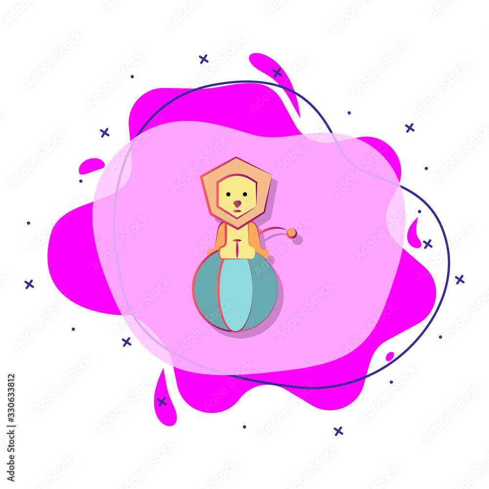 Poster lion on ball colored liquid bacdge icon. simple color vector of circus icons for ui and ux, website 