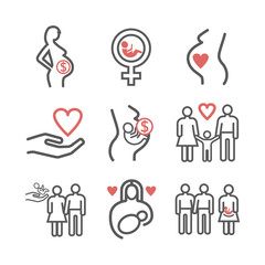 Surrogacy line icons set. Vector signs for web graphics