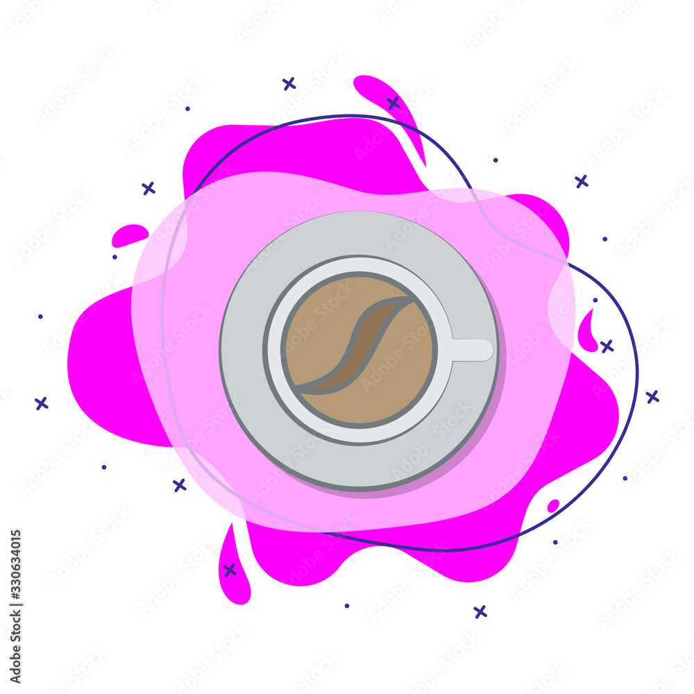 Poster coffee in cup from top colored liquid bacdge icon. simple color vector of coffee icons for ui and ux