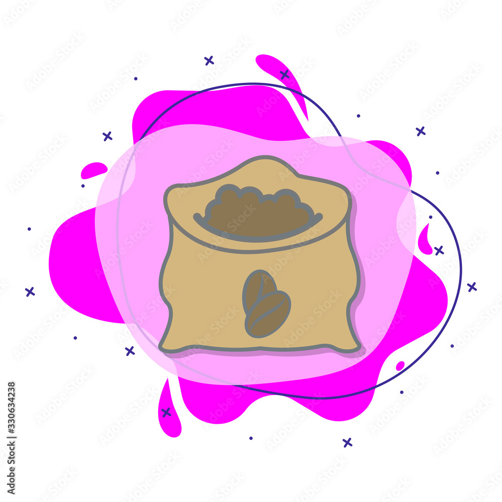 Poster sack of coffee beans colored liquid bacdge icon. simple color vector of coffee icons for ui and ux, 