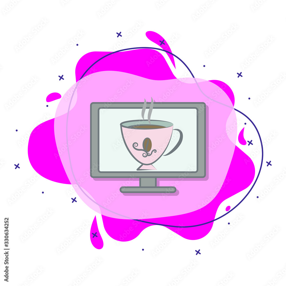 Aufkleber cup of coffee in monitor colored liquid bacdge icon. simple color vector of coffee icons for ui and 