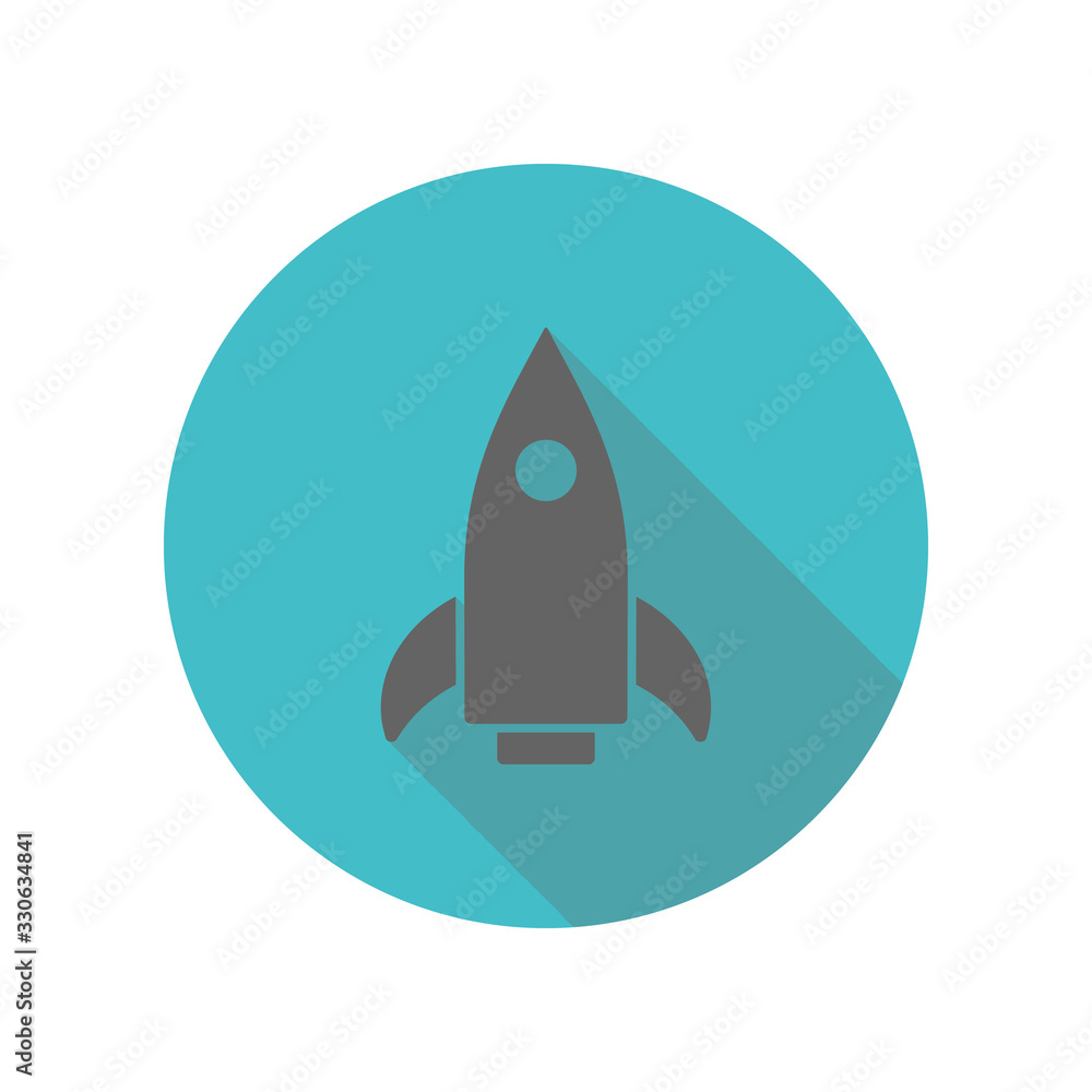 Poster rocket launch long shadow icon. simple glyph, flat vector of transport icons for ui and ux, website 