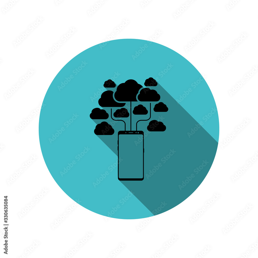 Poster smartphone, cloud, connection long shadow icon. simple glyph, flat vector of mobile concept icons fo