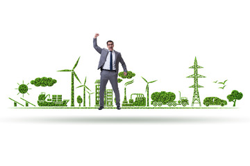 Businessman in green and environmental concept