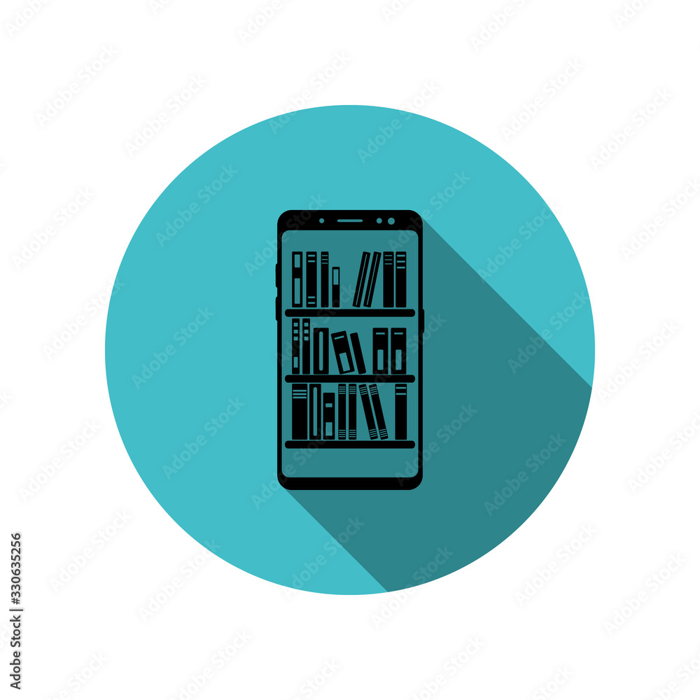 Poster smartphone online library long shadow icon. simple glyph, flat vector of mobile concept icons for ui