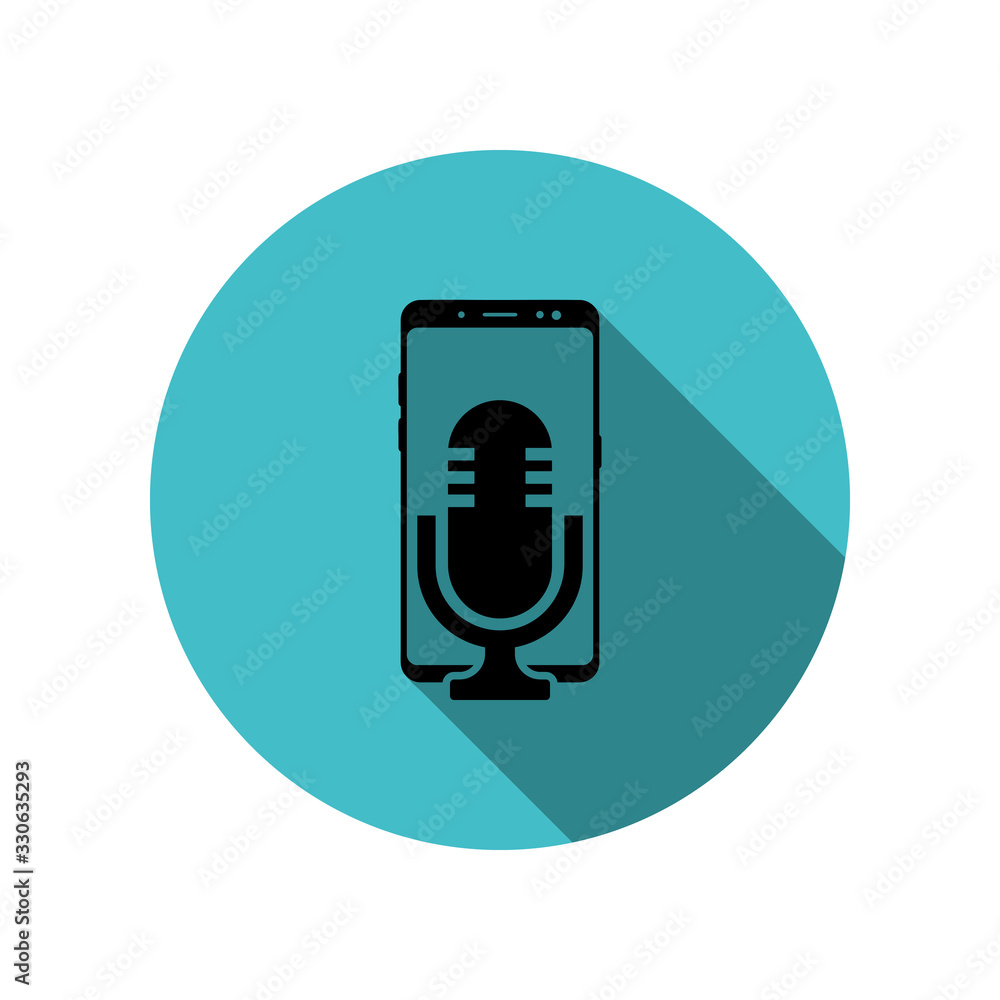 Poster smartphone, microphone long shadow icon. simple glyph, flat vector of mobile concept icons for ui an