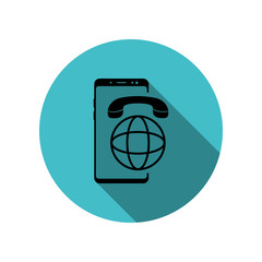 Smartphone roaming, world long shadow icon. Simple glyph, flat vector of mobile concept icons for ui and ux, website or mobile application