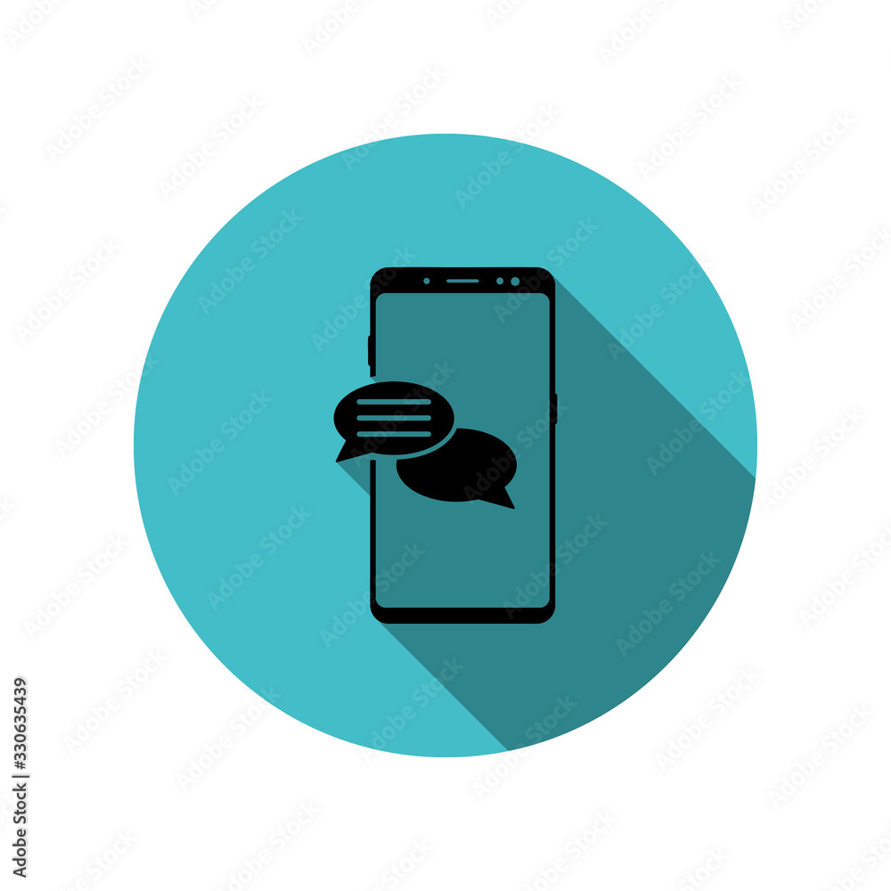 Poster smartphone, speech long shadow icon. simple glyph, flat vector of mobile concept icons for ui and ux