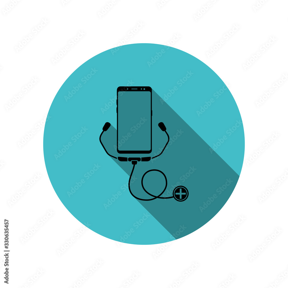 Poster smartphone stethoscope diagnostic long shadow icon. simple glyph, flat vector of mobile concept icon
