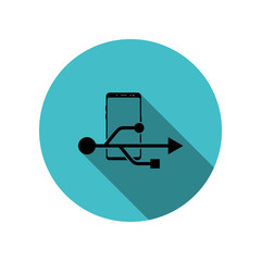 Smartphone, usb sign long shadow icon. Simple glyph, flat vector of mobile concept icons for ui and ux, website or mobile application