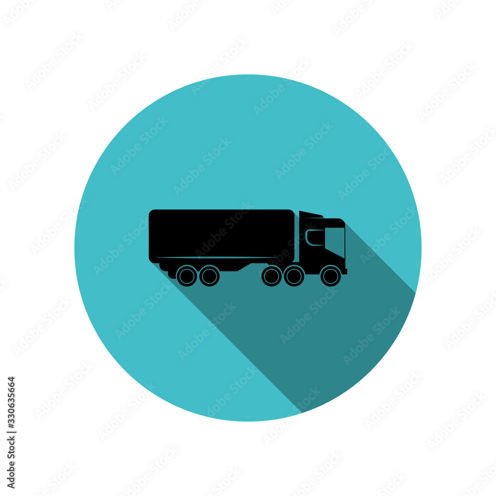 Poster lorry with a trailer long shadow icon. simple glyph, flat vector of transport icons for ui and ux, w