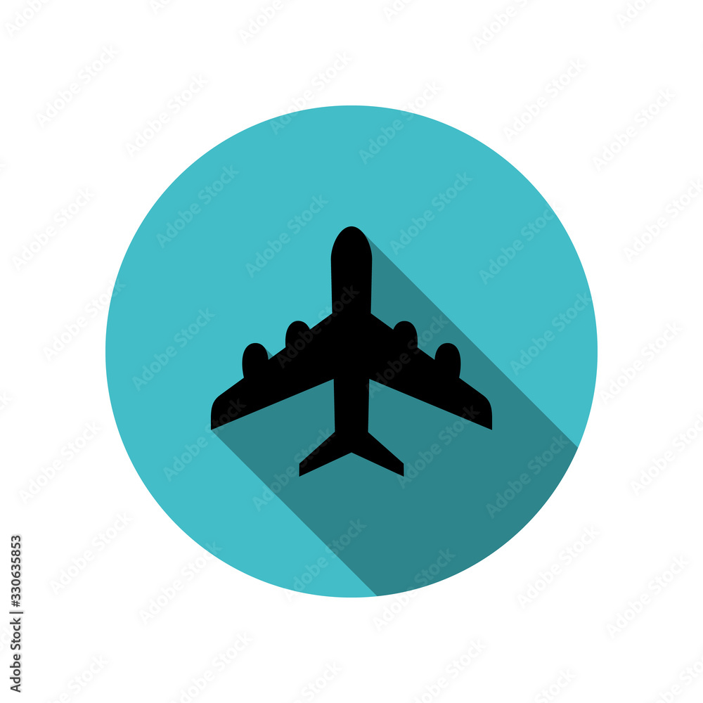 Poster plane long shadow icon. simple glyph, flat vector of transport icons for ui and ux, website or mobil
