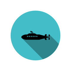Military submarine long shadow icon. Simple glyph, flat vector of transport icons for ui and ux, website or mobile application
