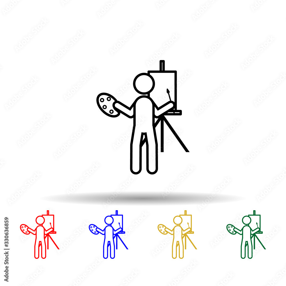 Poster home schooling, drawing training multi color icon. simple thin line, outline vector of home schoolin