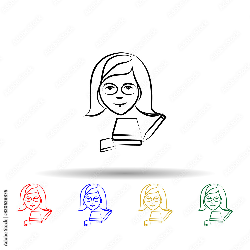 Poster female student avatar multi color icon. simple thin line, outline vector of mobile concept icons for