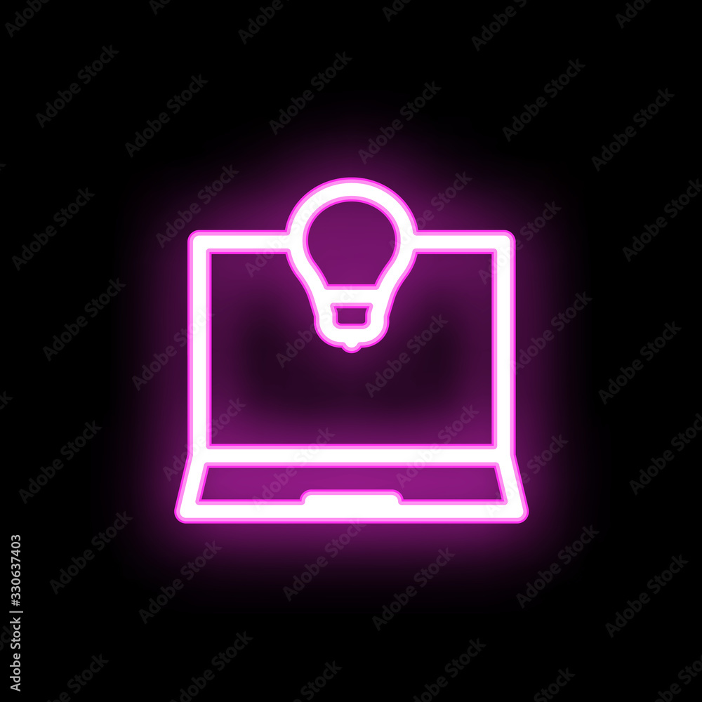 Poster laptop lamp idea neon icon. simple thin line, outline vector of mix icons for ui and ux, website or 
