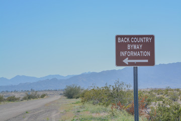 Back Country Byway Information Sign on Route 66 in the Sonoran Desert, Arizona USA