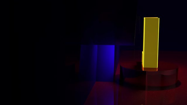 3D Render animation letter font alphabet transition 4K. Typographic design element. Yellow font on a blue background with red fragments.