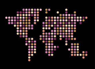 Abstract computer graphic World map of round dots