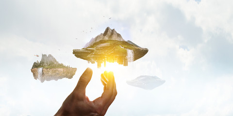 Landscape with mountain floating in the air