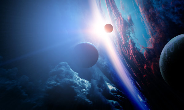 Fototapeta Deep space beauty. Planet orbit.