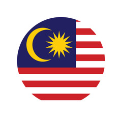 Malaysia flag in glossy round button of icon. flag logo of Malaysia emblem isolated on white background, Malaysia national concept sign, Vector illustration.