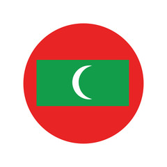 Fototapeta premium Maldives flag in glossy round button of icon. flag logo of Maldives emblem isolated on white background, Maldives national concept sign, Vector illustration.
