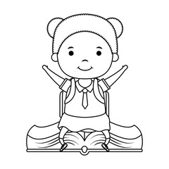 cute little student girl seated in book character