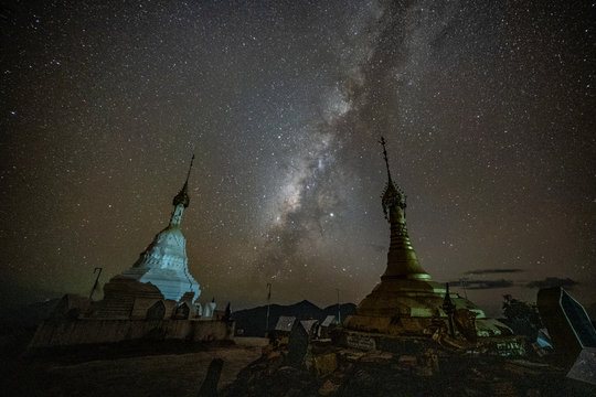 Star of the galaxy Sky Night over mountain, Mulayit, Myanmar (Burma).