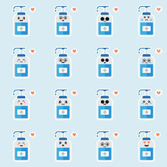 cute and kawaii disinfection or and sanitizer bottle, washing gel. Vector illustration suitable for hygiene, disinfect, medical, clean life, anti virus, bacteria, health care, disease spread, germs