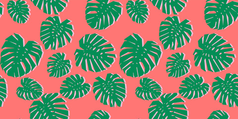 Monstera seamless pattern. Tropic geometric design. Monstera leaves