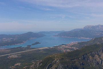 Fototapeta na wymiar Panoramic view of the runway of Tivat airport. Montenegro.