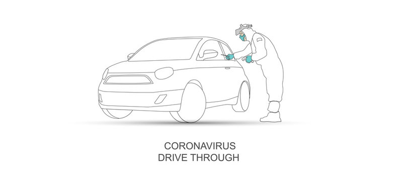corona virus dirve through testing station. covid-19 test vector illustration.