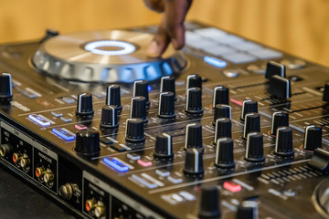 DJ's mixing gear and panel close up