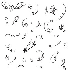 hand drawn Abstract arrows, ribbons and other elements in hand drawn style for concept design. Doodle illustration. Vector template for decoration