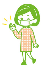 マスクを着用する女性　ポーズ　イラスト