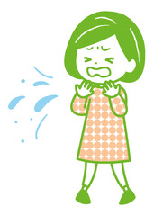 咳、くしゃみをする女性　ポーズ　イラスト