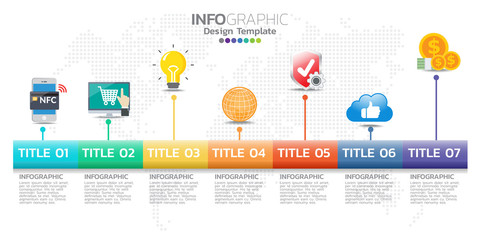Fototapeta na wymiar Timeline infographics design template with 7 options, process diagram, vector eps10 illustration