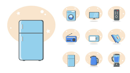 home appliances flat icon set with washing-machine, fridge , Television design element for illustration. flat icon