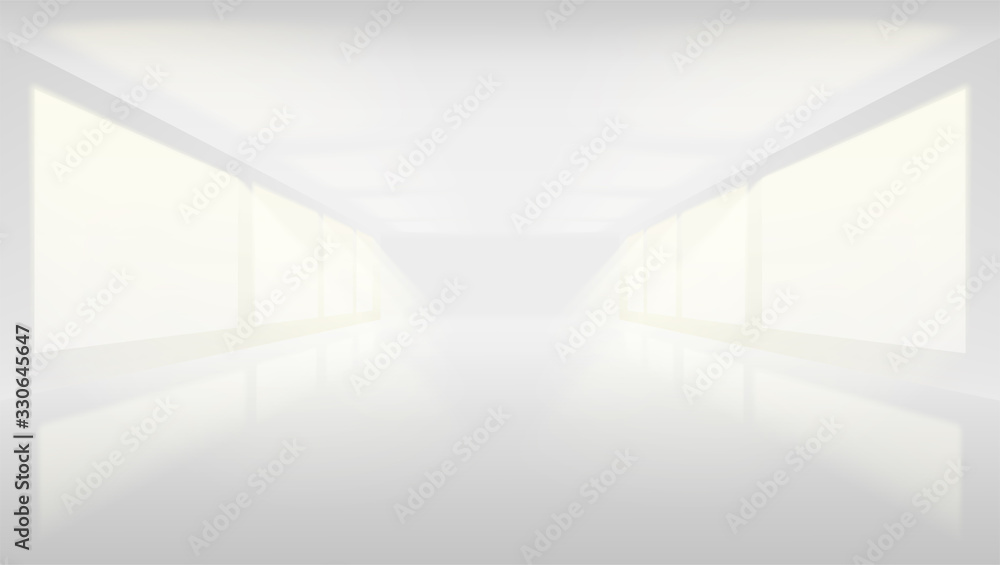 Aufkleber white empty studio lit on both sides by large windows. soft gradient from the rays of the searchligh