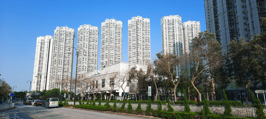 Fototapeta na wymiar Panorama of high rise residential building in Hong Kong city
