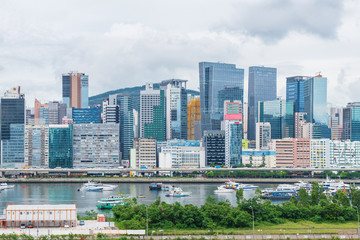 Fototapeta na wymiar Panorama of skyline of downtown of Hong Kong city