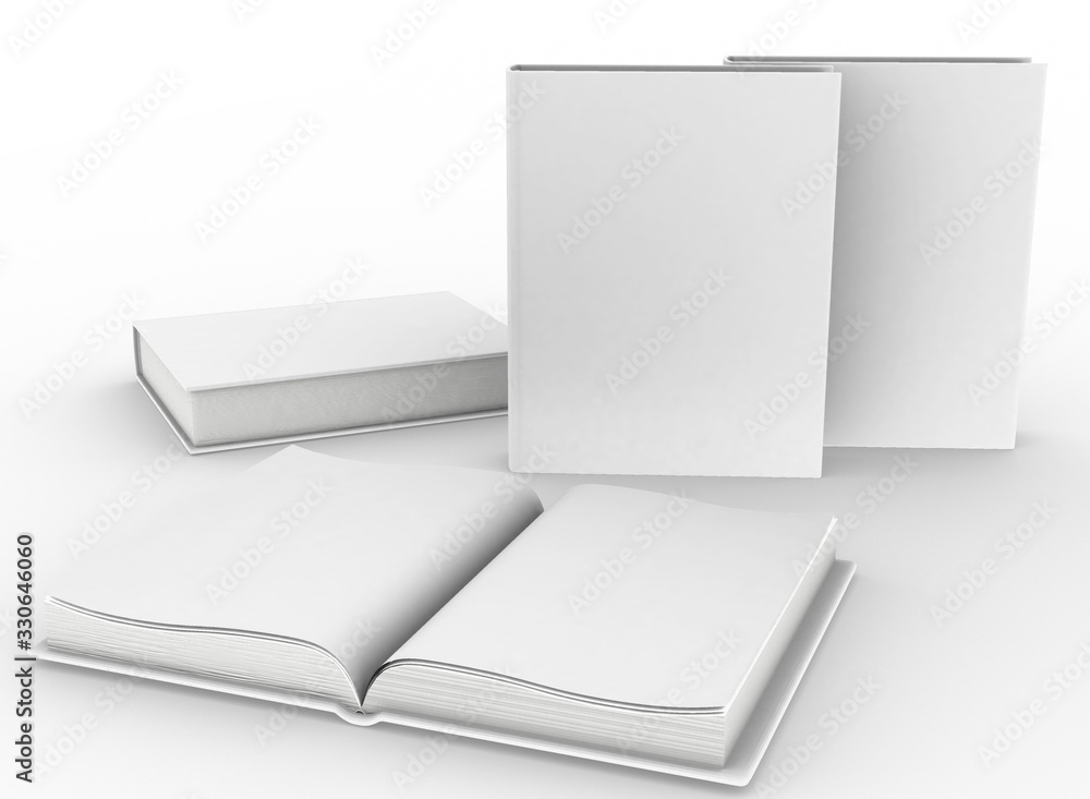 Poster template empty book mockup set white background , 3d rendering