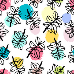 Tropical trendy seamless pattern with hand drawn branches.