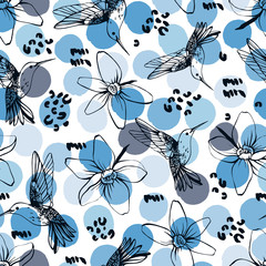 Vector seamless pattern with colibri.