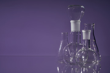 Chemical vessels. Glass flasks. Laboratory utensil.