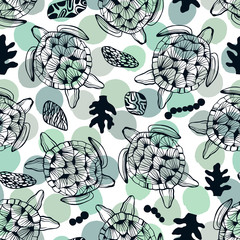 Seamless pattern with sea turtles.